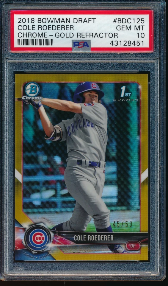 PSA 10 COLE ROEDERER 2018 Bowman Draft Chrome GOLD REFRACTOR #/50 RC GEM MINT - Image 1 of 1