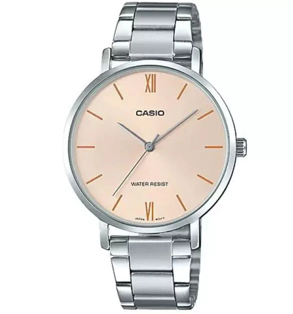 Reloj Casio analógico para mujer acero inoxidable esfera rosa LTP-VT01D-4B Foto 1 de 1