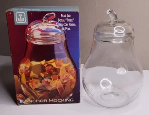 Anchor Hocking Clear Glass Pear Shaped Lidded Jar 60 Oz 9" Vintage in Box USA - Picture 1 of 10