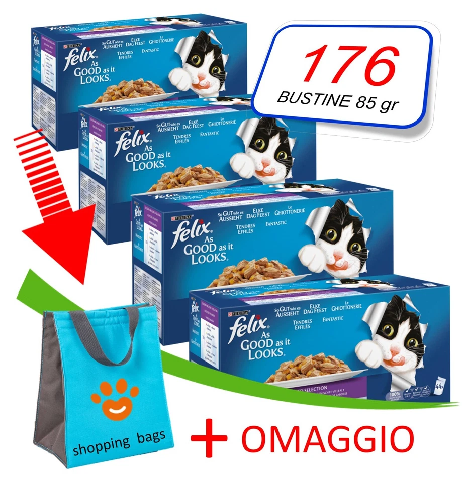 PURINA Felix Le Ghiottonerie → 176 Bustine 85 gr (+SB) - Umido per Gatto / mpk 4 x 44