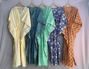 Venta al por mayor lote de 3 piezas Maxi Vestido Caftán Algodón Indio Largo Playa Talla Única Caftán - Imagen 1 de 6