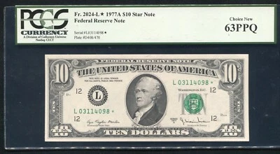 FR. 2024-L* 1977-A $10 *STAR* FRN SAN FRANCISCO, CA PCGS UNCIRCULATED-63PPQ - Image 1 of 2