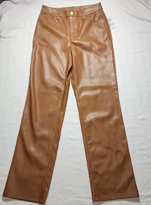 Pantalones INC International Concepts para mujer talla 6 marrón imitación cuero cremallera botón nuevos con etiquetas Foto 1 de 4