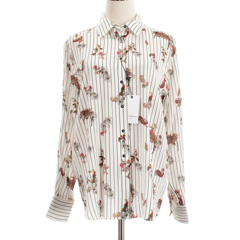 Top Robert Graham Nuevo con Etiquetas Carrie Abotonado Talla M Blanco/Mezcla Multi Seda Foto 1 de 4