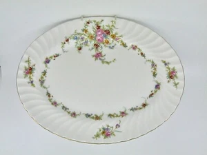 Minton Lorraine Oval Serving Platter Pink Flowers Floral Gold Rim Scalloped - Picture 1 of 5