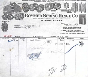 1935 Bommer Spring Hinge Co. Brooklyn NY Invoice Bixler Hardware - Picture 1 of 3