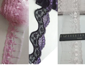 4.5 Yards 3.5" wide Mesh Tulle Lace/Embroidered Flower Pink,Black,Ivory zhq12 - Picture 1 of 4