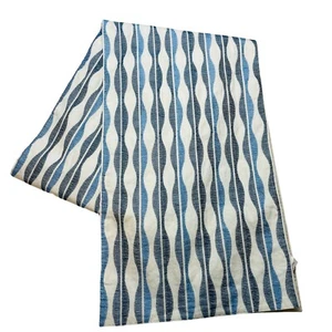 Crate & Barrel Frequency Table Runner Size 85"x13.5" Blue Waves Cotton Beach - Picture 1 of 5