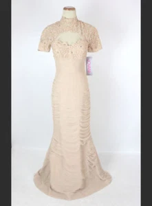 NWT Jovani Size 2 Prom Formal Long $640 Gown Short Sleeves MOB Mermaid Champagne - Picture 1 of 12