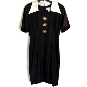Wednesday Adams Style Dress Halloween Costume Vintage Black White Collar Gold - Picture 1 of 13