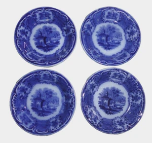 4 antike fließende blaue Butterdosen ~ Markenlos ~ 3,25" Durchmesser - Bild 1 von 6