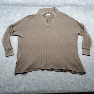 We the Free Shirt Women's Size Small Brown Oversized Travis Waffle Long Slv Polo - Picture 1 of 14