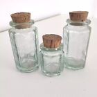 3 X Vintage Octagonal Jars Green Tint Glass Apothecary Spices With Cork Cap Top