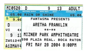ARETHA FRANKLIN ~ 2004 Concert Ticket in Mizner Park Amphitheatre, Boca Raton FL - Picture 1 of 1