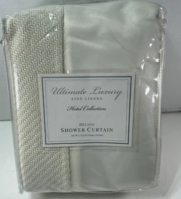 NEW OLD STOCK HOTEL COLLECTION 5 STAR DELANO Shower Curtain IVORY SATEEN & KNIT - Image 1 of 4