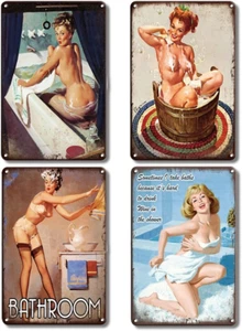 4Pcs Vintage Get Naked Sign, Vintage Wall Decor Retro Art Tin Sign, Bathroom Sex - Picture 1 of 12