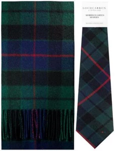 Juego de regalo de bufanda y corbata de lana cepillada tartán moderno verde Morrison - Imagen 1 de 1