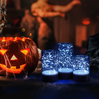 Комплект из 3 мерцающих таймер беспламенные свечи с гирляндами свадебный декор - Изображение 1 из 4