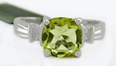 GENUINE 1.28 Cts PERIDOT & DIAMOND RING 10K WHITE GOLD - Free Certificate - NWT - Image 1 of 4