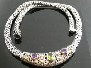 Samuel Benham BJC Sterling 925 & 18k YG Amethyst & Peridot Gemstone Necklace 18" - Picture 1 of 9