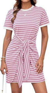 Grace Karin Pink And White Tie Front Mini Dress Size Small - Picture 1 of 3