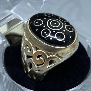 925 Sterling Silver Mens Ring Handmade with Natural Black Coral Yusr Stone - Picture 1 of 7