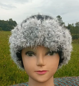 Womens winter hat made of black and gray angora wool.Knitted hat.Warm... - Picture 1 of 12