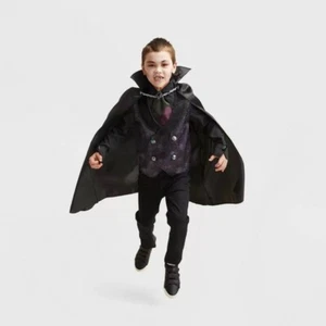 Kids Vampire Halloween Costume Cape Shirt Vest Gloves - 8-10 Medium #4497 - Picture 1 of 3