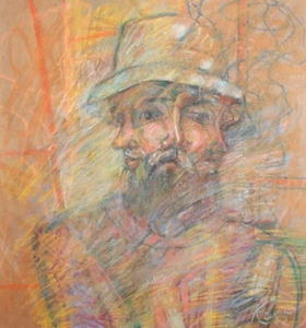 Surrealistisches Portrait Pastellgemälde 1985 signiert - Bild 1 von 11