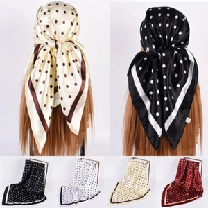 Fashion Women Square Shawl Satin Silk Dotted Printed Head Neck Scarf 90*90cm ∂ - Picture 1 of 21