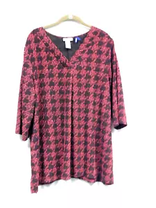 Catherines Womens Petite Blouse Lightweight Fuschia & Black Top 1XWP/18/20P - Picture 1 of 3