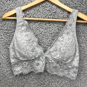 Aerie Gray Lace Bralette Bra Crochet Unpadded Wireless Lined Medium Med M - Picture 1 of 13