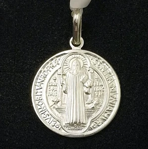 Colgante plata de ley 925. Medalla San Benito Monje Con Cruz. 25 MM - Imagen 1 de 4