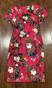 Calvin Klein Sheath Dress Size 4 Pink Floral Stretch Short Sleeve Garden Party - Picture 1 of 7