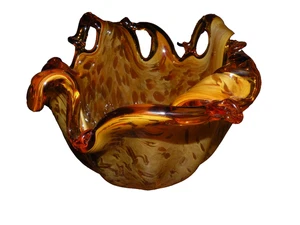 White Cristal Italy Murano Large Centerpiece Bowl Honey Amber  Brown Master Art - Picture 1 of 21