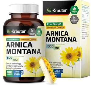 MAUWE HERBS Arnica Montana Capsules (100 Veg Caps) Organic Arnica Pills - Picture 1 of 5