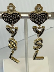 Yves Saint Laurent Monogramme Black crystal earrings Gold Tone - Picture 1 of 9