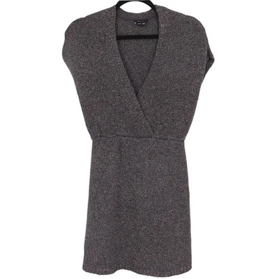 Theory Metallic Gray Knit Mini Dress Size P/TP Short Sleeve Wrap Career Party - Image 1 of 4