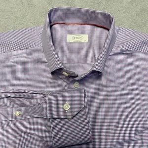Eton Contemporary 45 17 3/4 Shirt Purple Plaid Button Down Business Casual - Picture 1 of 8