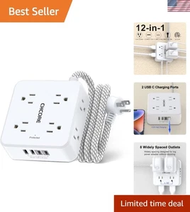 Striscia di Alimentazione Protezione da Sovratensioni Intrecciata 5Ft - 8 Prese e 4 Porte USB per Casa - Foto 1 di 9