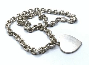 "Collar de diseñador de cadena de 18"" con etiqueta de corazón de eslabones pesados de plata fina 999 ~ 77 g" - Imagen 1 de 10