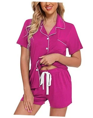  Conjunto de pijama para mujer manga corta pequeño B - rojo rosa (con bolsillos cortos) Foto 1 de 4