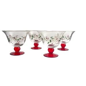 4 cuencos de postre de vidrio con patas con pedestal de baya de invierno pintados a mano Pfaltzgraff - Imagen 1 de 11