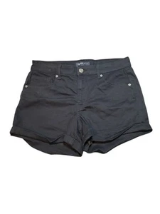 AEROPOSTALE Shorts Womens 12 Black Cotton Denim Stretch Rolled High Rise Midi - Picture 1 of 7