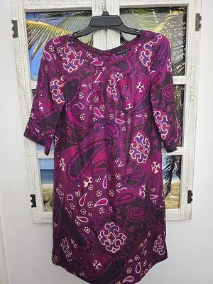 Vestido plisado manga 3/4 estampado cachemir rosa púrpura seda Banana Republic talla 2 Foto 1 de 4