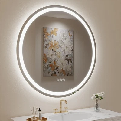 LUVODI Round LED Bathroom Mirror Dual Light Anti-Fog Vanity Mirror Dimmable IP44 - image 1 of 4