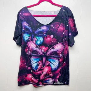 Butterfly Print Women's Short Sleeve Top Size XL Short Sleeve Art to Wear - Picture 1 of 9