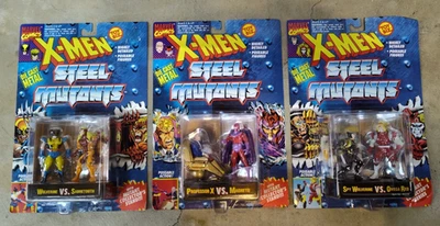 ToyBiz X-Men Steel Mutants lote de 3 conjuntos Wolverine Sabertooth Magneto 1994 perfeito estado na embalagem  - Imagem 1 de 4
