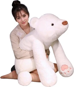 Soft and Cuddly 39.3in White Bear Plush - Ideal Hugging Pillow for Kids & Adults - Picture 1 of 8
