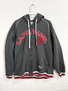 US Polo Assn. Hoodie Mens Medium Gray Cotton Long Sleeve Full Zip Sweatshirt - Picture 1 of 9